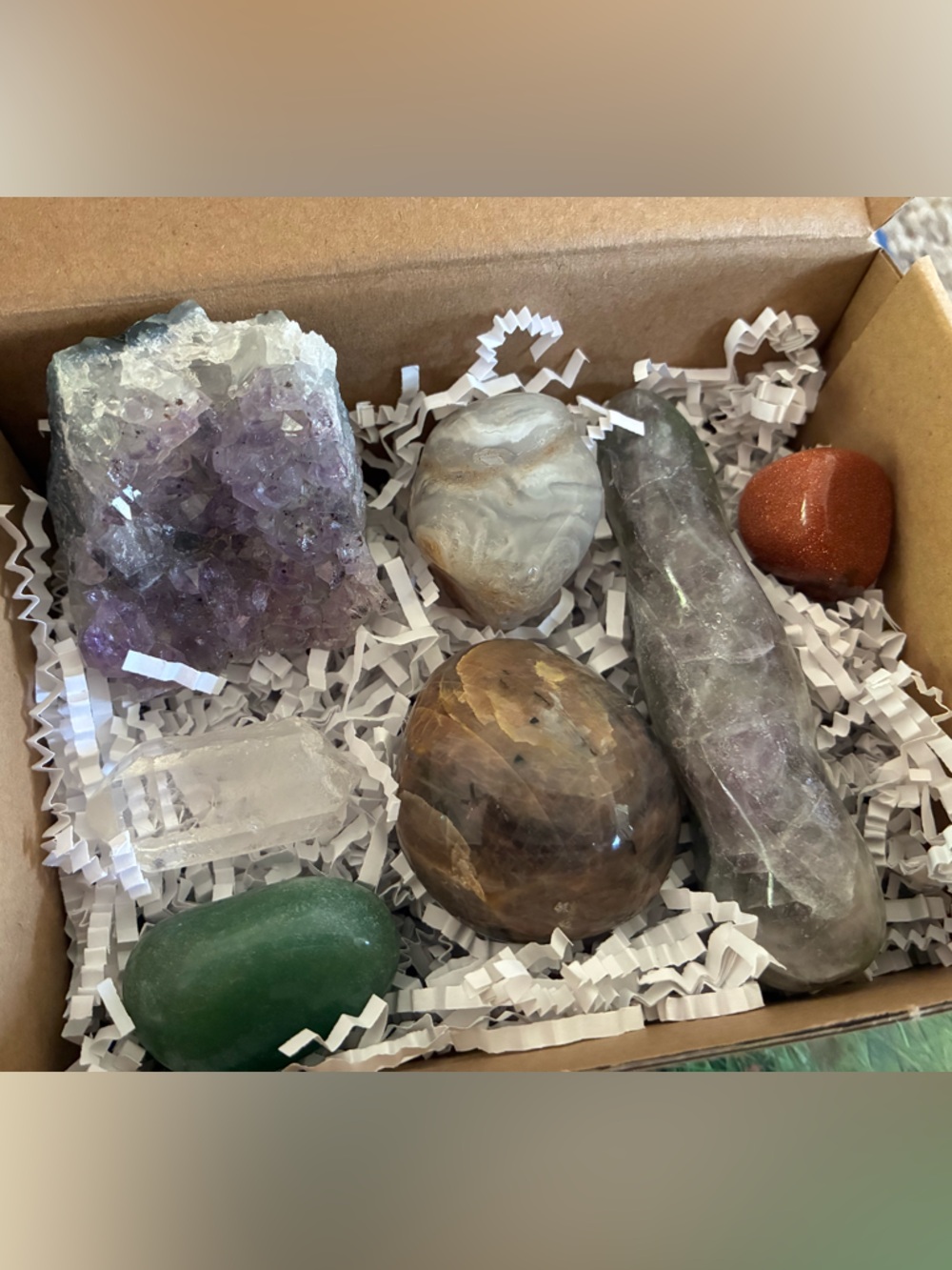 🔮 7 Piece Healing Crystal Gift Box - Flourite Wand, Moonstone (rare)⚡️🎁